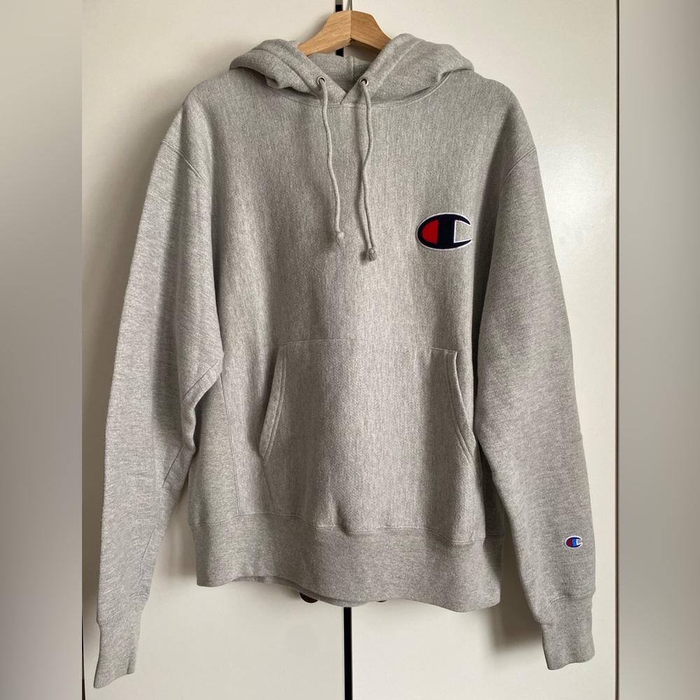 CHAMPION classic grey reverse weave hoodie sweatshirt